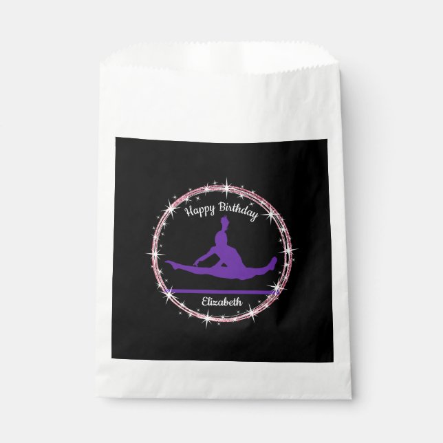Gymnastics Bars Birthday in Purple and Black   Favour Bag (Front)