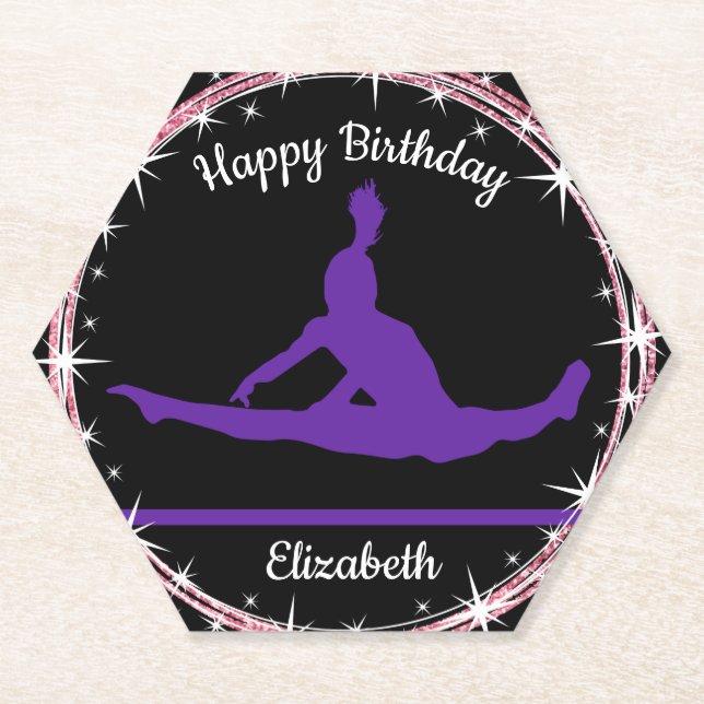 Gymnastics Bars Birthday in Purple and Black   Paper Coaster (Front)