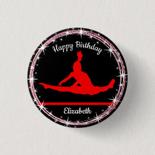 Gymnastics Bars Birthday in Red and Black  1 Inch Round Button