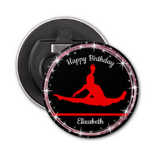 Gymnastics Bars Birthday in Red and Black    Bottle Opener
