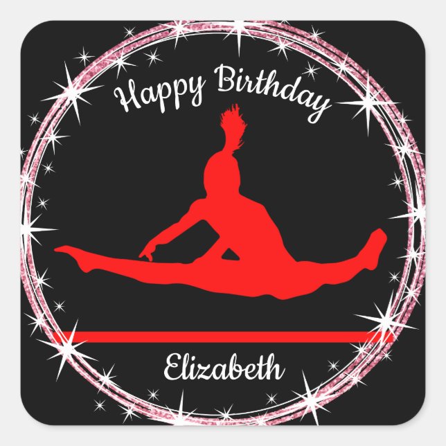 Gymnastics Bars Birthday in Red and Black   Square Sticker (Front)