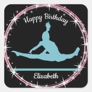 Gymnastics Bars Birthday in Teal and Black    Square Sticker