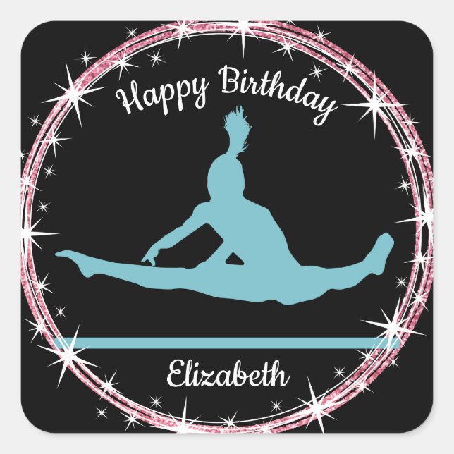 Gymnastics Bars Birthday in Teal and Black    Square Sticker (Front)