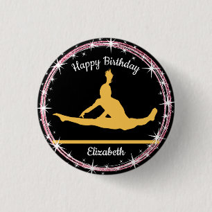 Gymnastics Bars Birthday in Yellow and Black  1 Inch Round Button