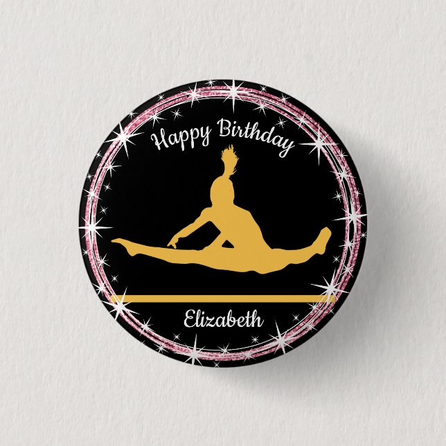 Gymnastics Bars Birthday in Yellow and Black  1 Inch Round Button (Front)
