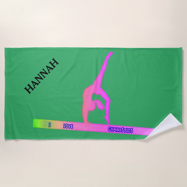GYMNASTICS beach towel.  Personalized name. Beach Towel (Front)
