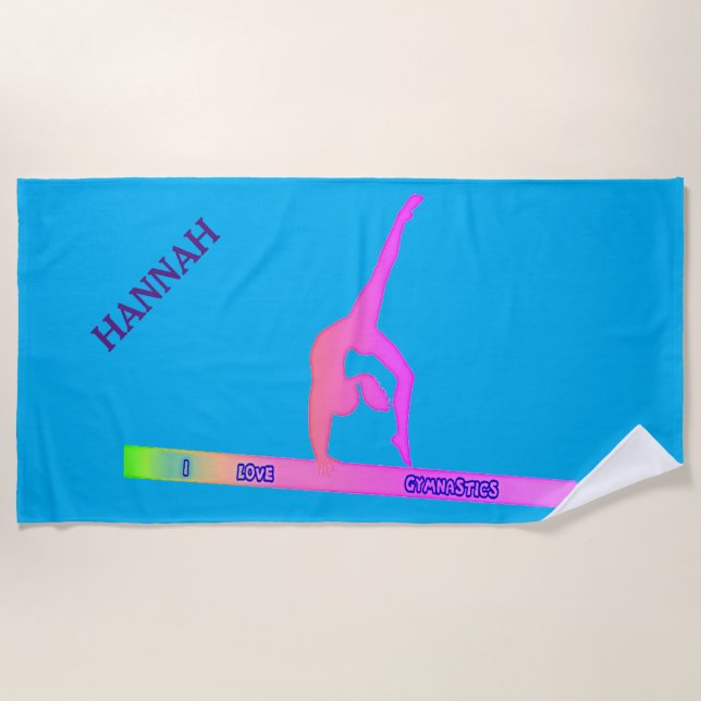 GYMNASTICS beach towel.  Personalized name. Beach Towel (Front)