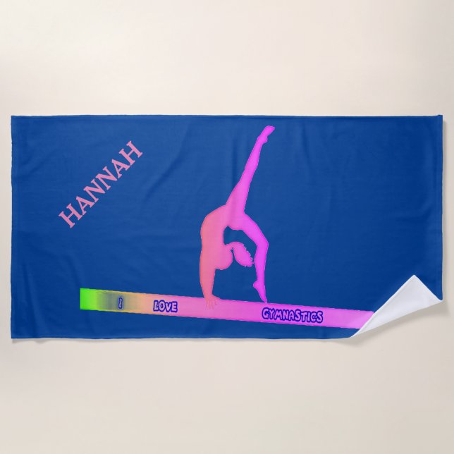 GYMNASTICS beach towel.  Personalized name. Beach Towel (Front)