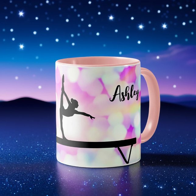 Gymnastics Beam Bokeh Mug with Name for Gymnast (Creator Uploaded)