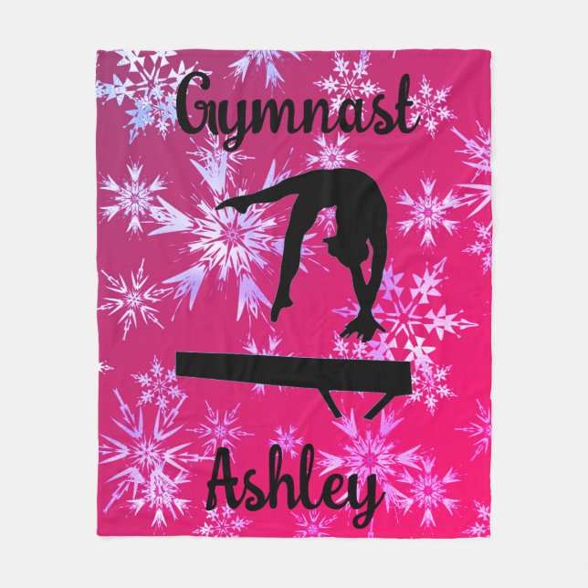 Gymnastics Beam Fuchsia Snowflake  Fleece Blanket (Front)