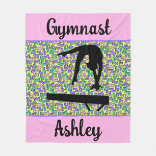 Gymnastics Beam Girl Groovy Retro Personalized Fleece Blanket