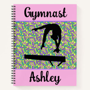 Gymnastics Beam Girl Groovy Retro Personalized Notebook