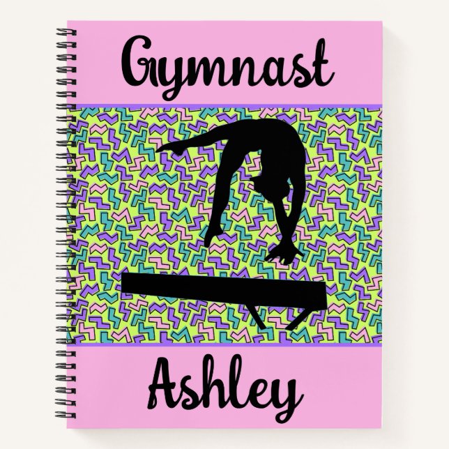 Gymnastics Beam Girl Groovy Retro Personalized  Notebook (Front)