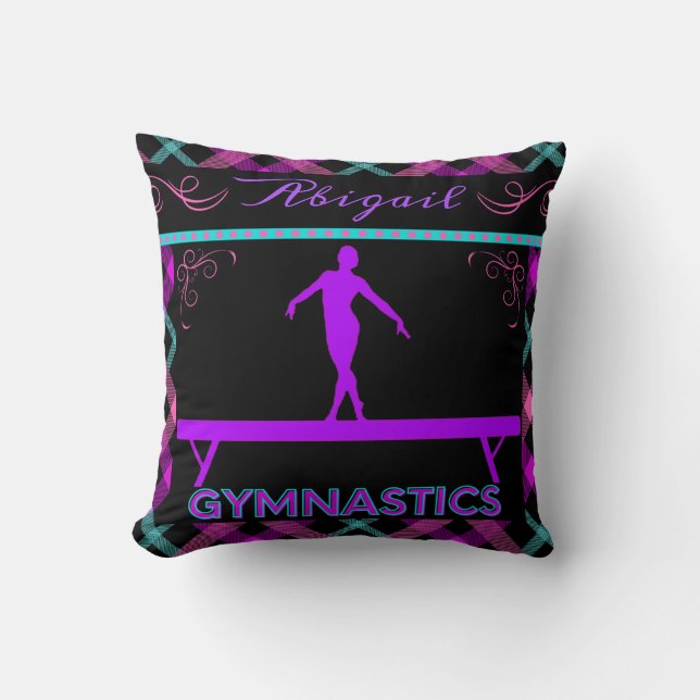 Gymnastics Beam Pink Purple Teal Tartan  Throw Pillow (Front)