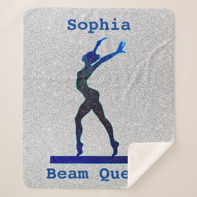 Gymnastics Beam Queen Blue / Silver Sherpa Blanket (Front)