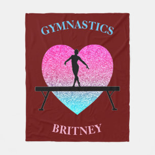 Gymnastics Beam Sparkle Heart Burgundy Fleece Blanket