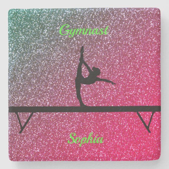Gymnastics Beam Watermelon Sparkle Stone Coaster (Front)