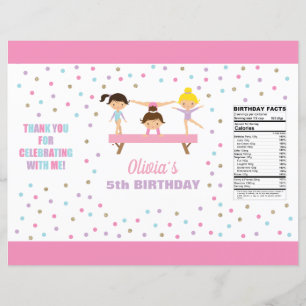 Gymnastics birthday chip bag wrapper