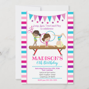 Gymnastics Birthday Invitation / Girl / Pink Teal