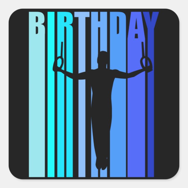 Gymnastics Birthday Male Gymnast Retro Style Rings Square Sticker (Front)
