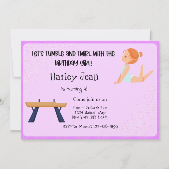 Gymnastics Birthday Party Invitation (Front)