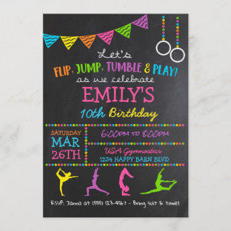Gymnastics Birthday Party Invitations Gymnast Flip