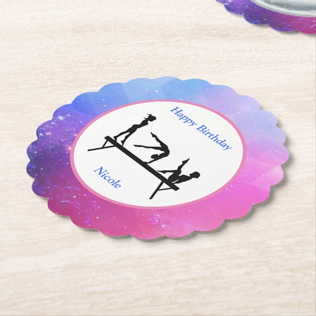 Gymnastics Birthday Party Paper Coasters (Angled)