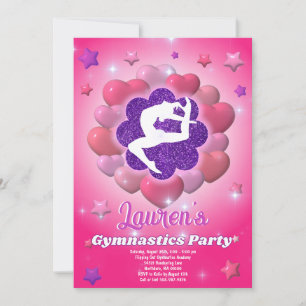 Gymnastics Birthday Party Pink Purple Invitation