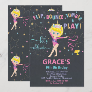 Gymnastics Birthday Party Short Blonde Hair Girl Invitation