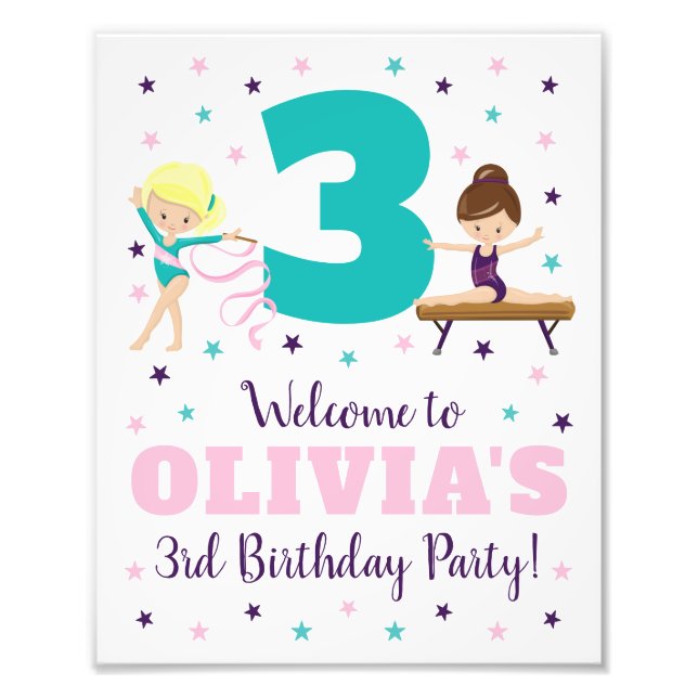 Gymnastics Birthday Party Sign • 8 x 10 Print (Front)