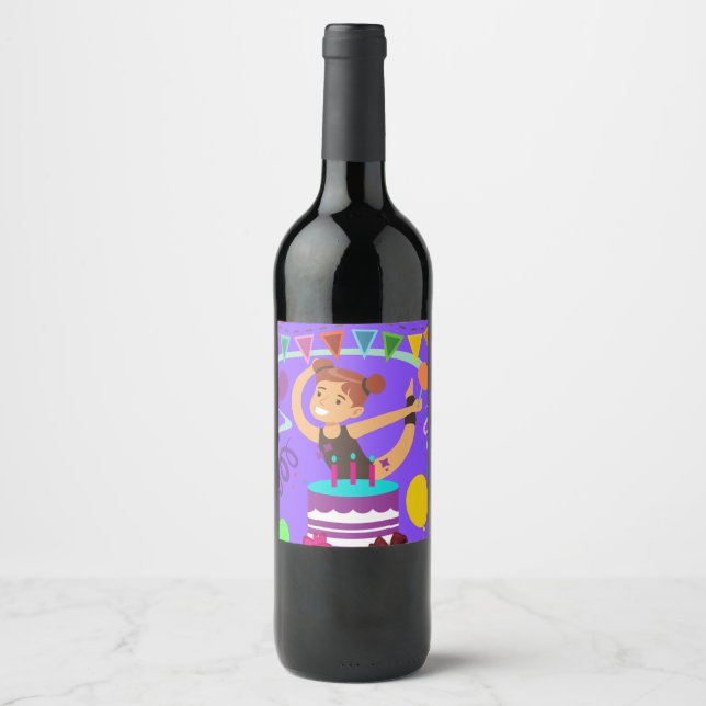 Gymnastics Birthday Party     Wine Label (Front)