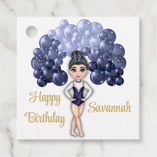 Gymnastics Birthday Party with Blue Balloon Arch Favour Tags