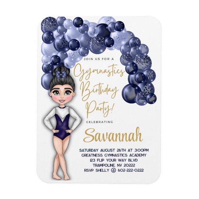 Gymnastics Birthday Party with Blue Balloon Arch Magnet (Vertical)