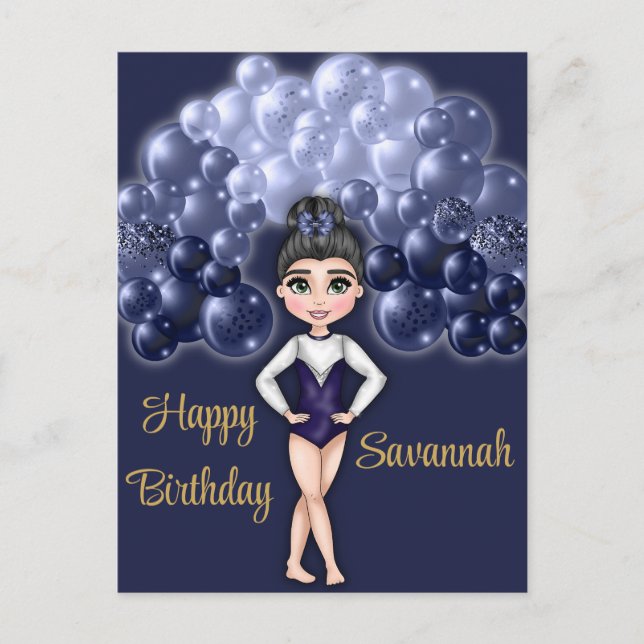 Gymnastics Birthday Party with Blue Balloon Arch Postcard (Front)