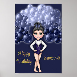 Gymnastics Birthday Party with Blue Balloon Arch Poster
