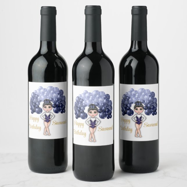 Gymnastics Birthday Party with Blue Balloon Arch Wine Label (Bottles)