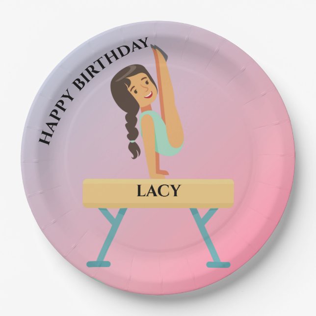 Gymnastics birthday plates for girl's personalized (Front)