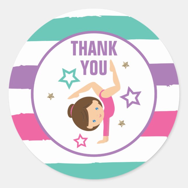Gymnastics Birthday Thank You Favour Classic Round Classic Round Sticker (Front)