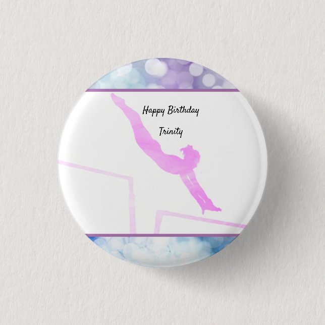 Gymnastics Birthday Uneven Bars Watercolor 1 Inch Round Button (Front)