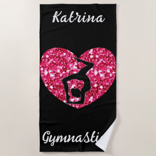 Gymnastics Black and Hot Pink Personalized  Beach Towel