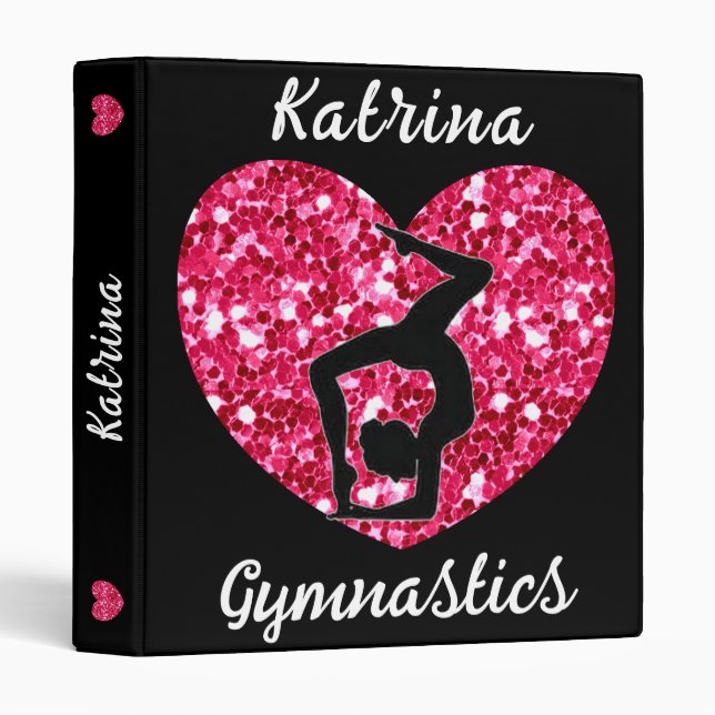Gymnastics Black and Hot Pink Personalized  Binder (Front/Spine)