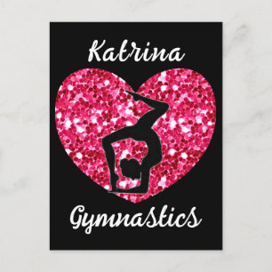 Gymnastics Black and Hot Pink Personalized  Holiday Postcard