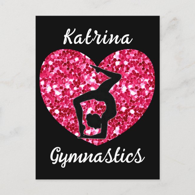 Gymnastics Black and Hot Pink Personalized  Holiday Postcard (Front)