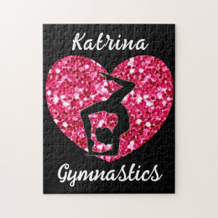 Gymnastics Black and Hot Pink Personalized  Jigsaw Puzzle
