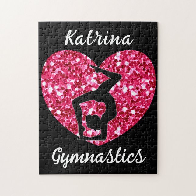 Gymnastics Black and Hot Pink Personalized  Jigsaw Puzzle (Vertical)