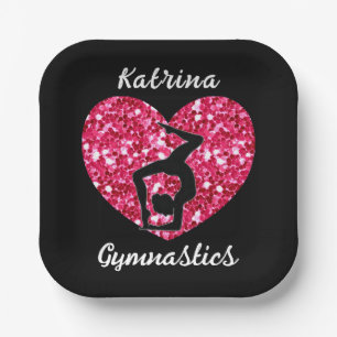 Gymnastics Black and Hot Pink Personalized  Paper Plate