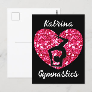 Gymnastics Black and Hot Pink Personalized  Postcard