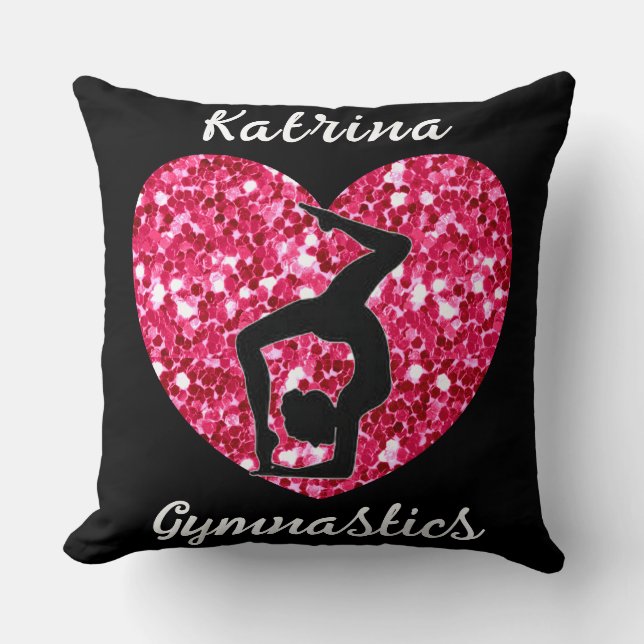 Gymnastics Black and Hot Pink Personalized  Throw Pillow (Front)
