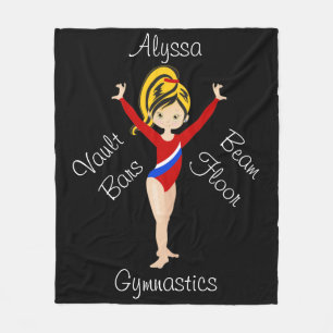 Gymnastics Black / Blonde, Hazel Eyes, Red Leotard Fleece Blanket