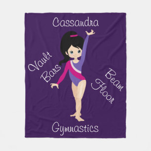 Gymnastics Black Hair, Blue Eyes, Purple Leotard Fleece Blanket